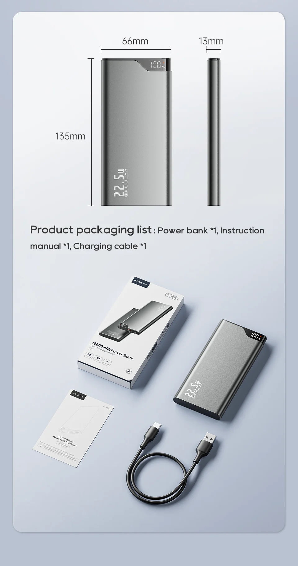 KUULAA 22.5W Power Bank – 10000mAh Fast Charging Portable Charger