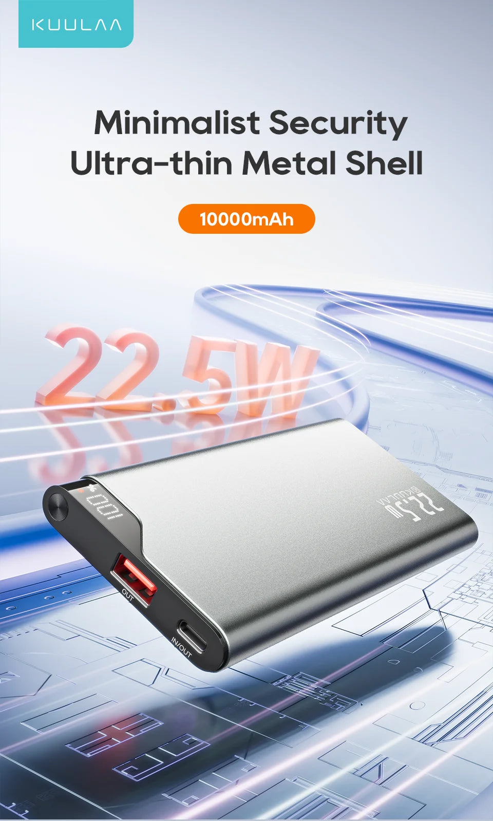 KUULAA 22.5W Power Bank – 10000mAh Fast Charging Portable Charger