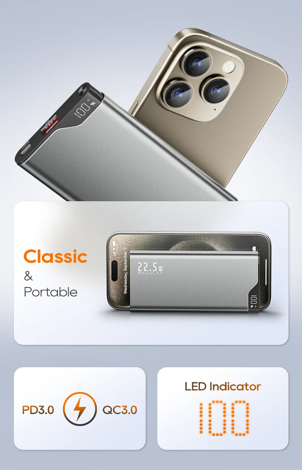 KUULAA 22.5W Power Bank – 10000mAh Fast Charging Portable Charger